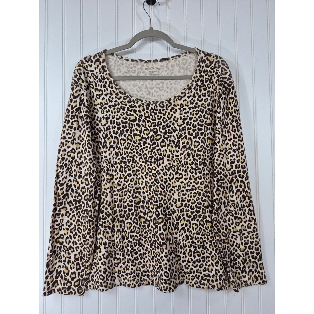 White Stag Womens XXL Leopard Print Long Sleeve Scoop Neck Top Gold Accents